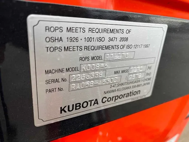 2022 kubota k008-5 minigraafmachine - afbeelding 22 van  23