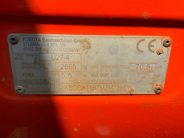 2022 kubota u27-4 minigraafmachine (700 uur) - afbeelding 46 van  46