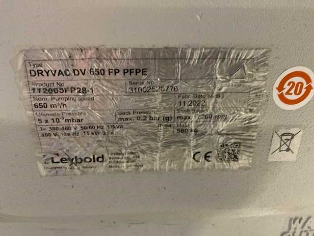 2022 leybold dryvac dv 650 fp pfpe vacuümpomp - afbeelding 7 van  7