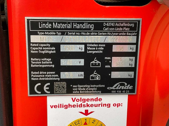 2022 linde mt15 elektrische palletwagen - afbeelding 7 van  15