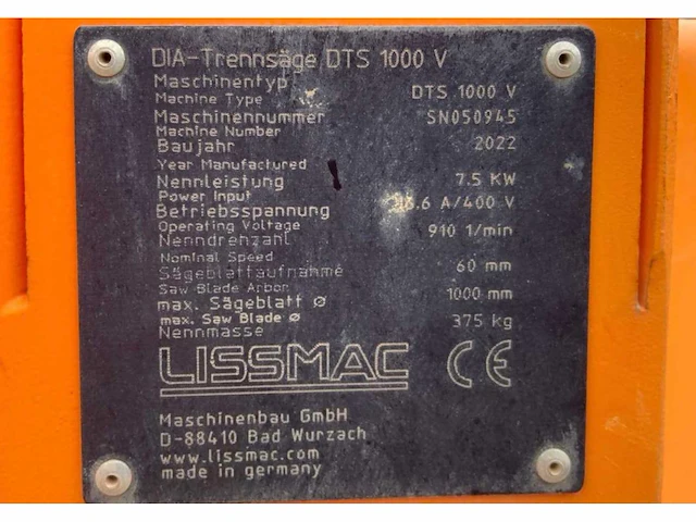 2022 lissmac dts 1000v steenzaagmachine / bloksteenzaagmachine - afbeelding 10 van  10