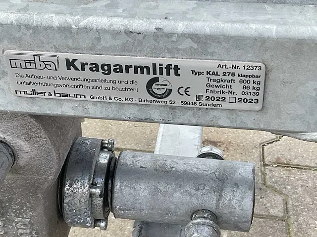 2022 muba kal 275 krachtarmlift / montagelift - afbeelding 8 van  8