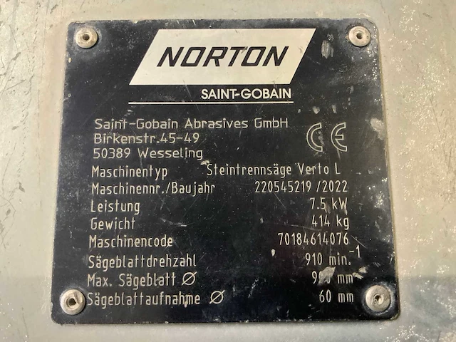 2022 norton steintrennsäge verto l steenzaagmachine - afbeelding 9 van  9