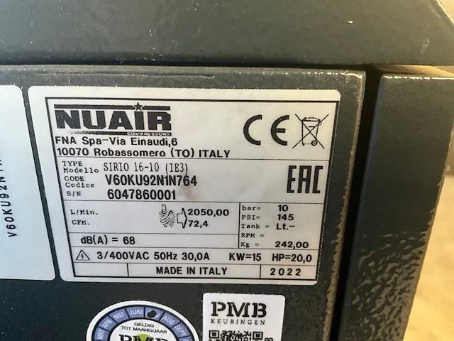 2022 nuair sirio 16-10 schroefcompressor - afbeelding 6 van  6