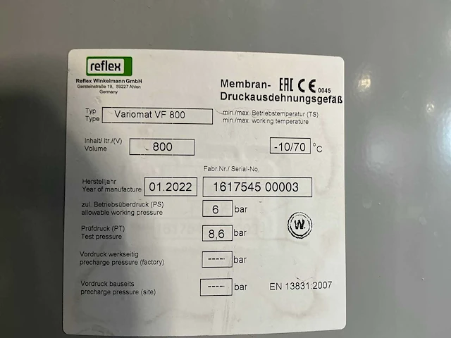 2022 reflex variomat vf800 expansievat - afbeelding 4 van  5
