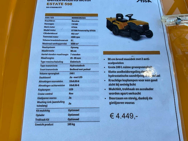 2022 stiga estate 598 mpst 98 hydro zitmaaier - afbeelding 9 van  17