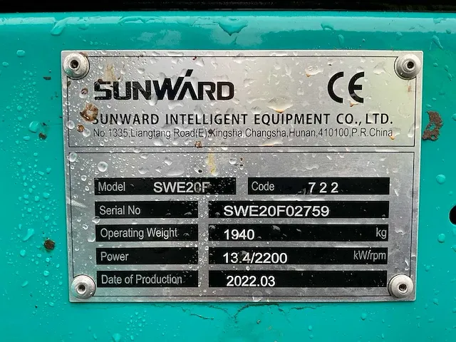 2022 sunward swe20f minigraafmachine - afbeelding 9 van  17