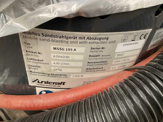 2022 unicraft mssg105a zandstraal machine - afbeelding 6 van  6