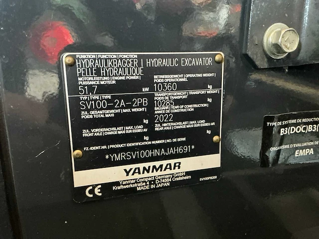2022 yanmar sv-100-2a-2pb rupsgraafmachine - afbeelding 40 van  45