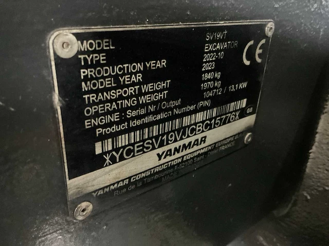 2022 yanmar sv 19 vt minigraafmachine - afbeelding 20 van  27