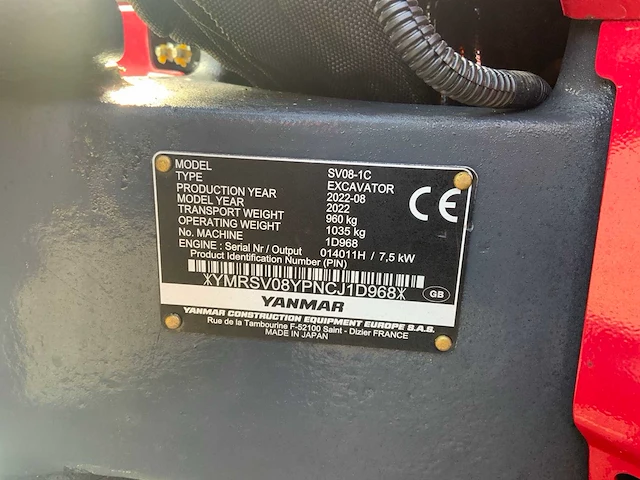 2022 yanmar sv08-1c minigraafmachine - afbeelding 14 van  23