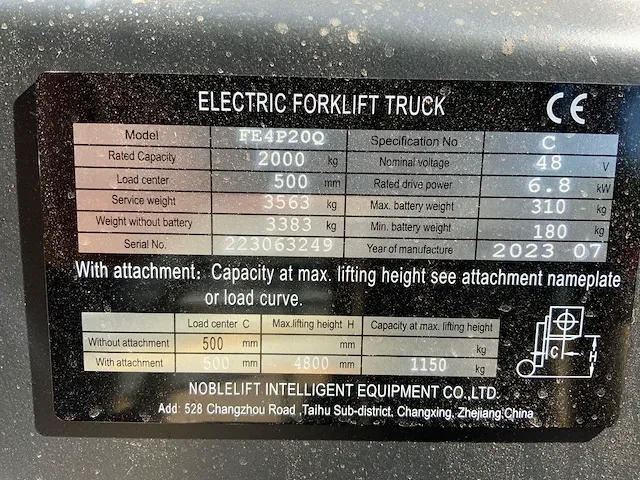 2023 - noblelift - fe4p20qc - 2.0t vorkheftruck triple mast 4.8m - afbeelding 17 van  24