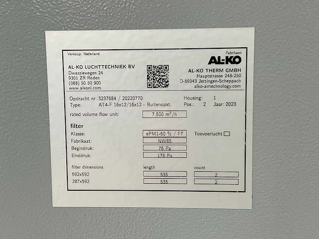 2023 al-ko at4-f 16x12/16x12 luchtbehandelingsinstallatie - afbeelding 14 van  26
