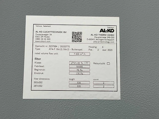 2023 al-ko at4-f 16x12/16x12 luchtbehandelingsinstallatie - afbeelding 18 van  26
