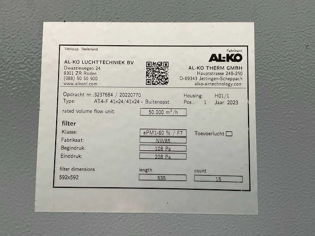 2023 al-ko at4-f 41x24/41x24 luchtbehandelingsinstallatie - afbeelding 20 van  33