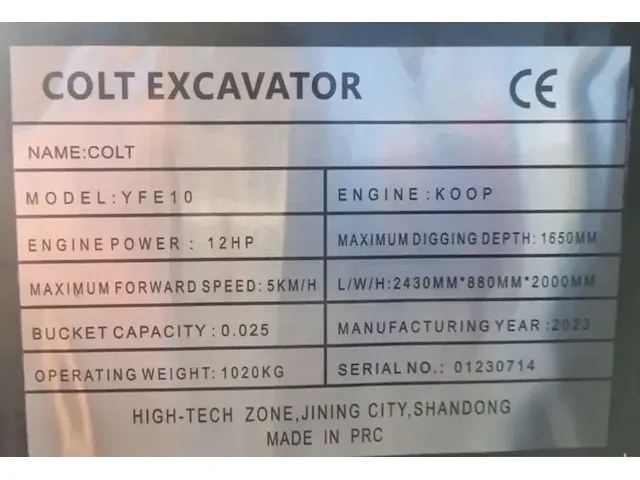 2023 colt yfe10 minigraafmachine - afbeelding 11 van  19