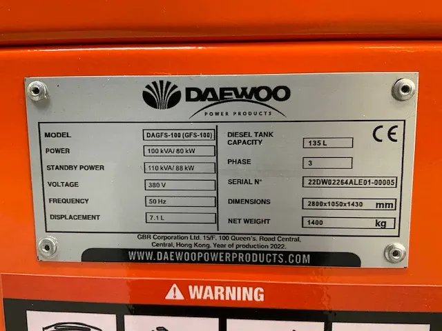 2023 daewoo dagfs-100 100kva noodstroomaggregaat - afbeelding 21 van  23