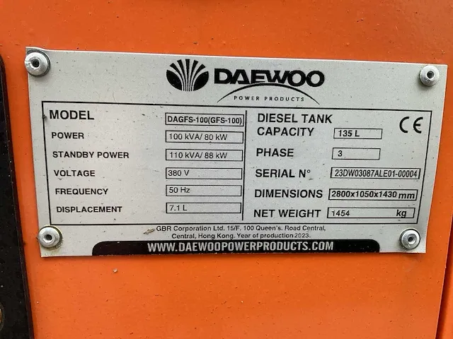 2023 daewoo dagfs-100 kva noodstroomaggregaat - afbeelding 7 van  15