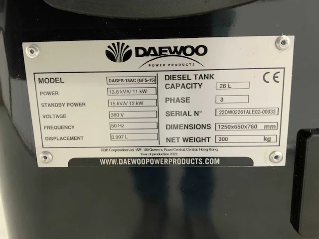 2023 daewoo dagfs-15ac noodstroomaggregaat - afbeelding 20 van  20