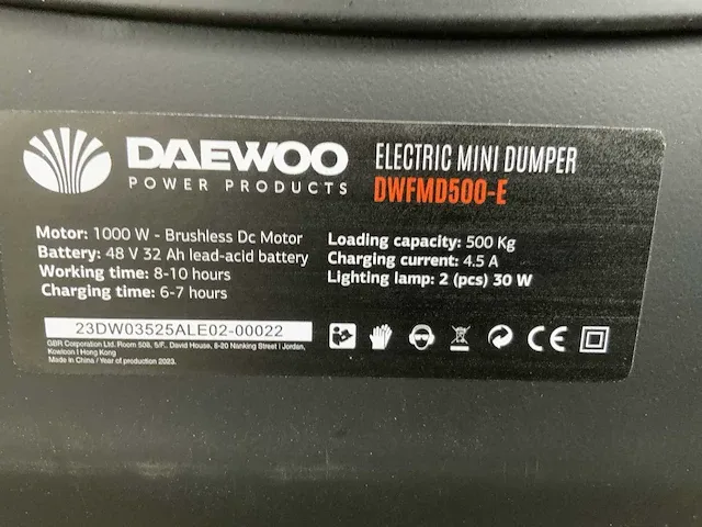 2023 daewoo dwfmd500-e elektrische dumper - afbeelding 9 van  15