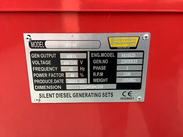 2023 excavation equipment gf3-60 noodstroomaggregaat diesel 60 kva - afbeelding 16 van  24