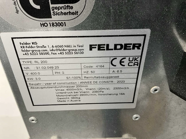 2023 felder rl 200 filterafzuiginstallatie - afbeelding 13 van  14