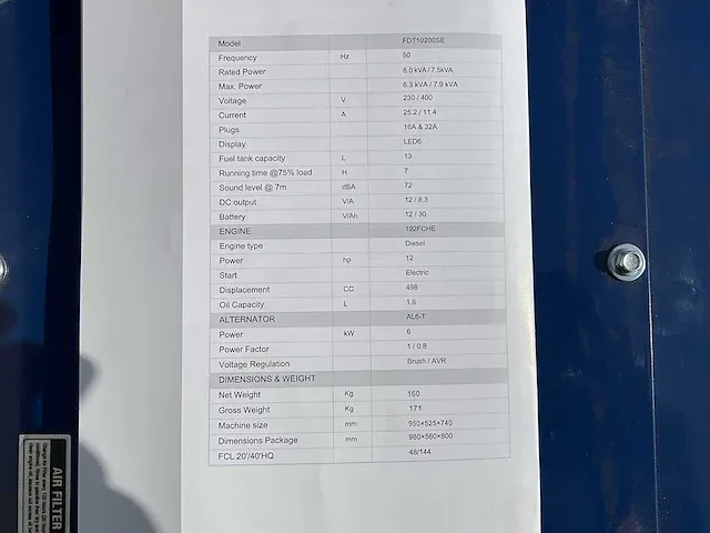 2023 ford fdt10200se (fd7200s) noodstroomaggregaat - afbeelding 6 van  14