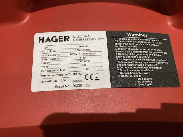 2023 hager hg 1200 noodstroomaggregaat - afbeelding 6 van  6