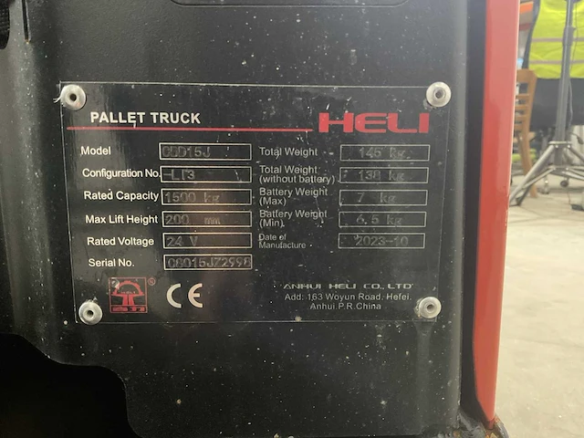 2023 heli cbd15j elektrische palletwagen - afbeelding 3 van  11