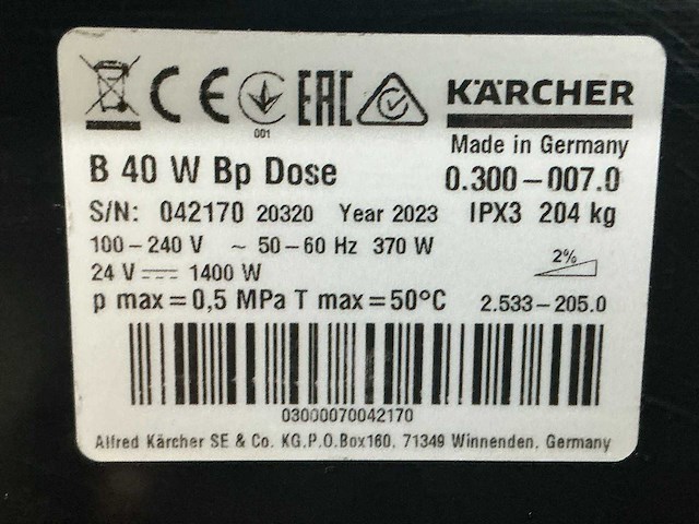2023 kärcher b 40w bp dose vloerreiniger - afbeelding 3 van  11