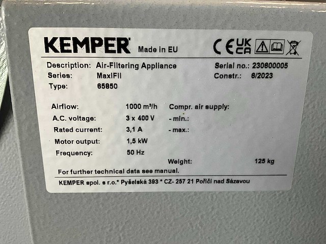 2023 kemper maxifillp 65850 lasdampafzuiginstallatie - afbeelding 5 van  13