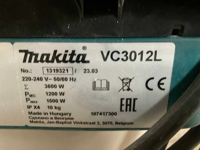 2023 makita vc3012l industriële stofzuiger - afbeelding 5 van  5