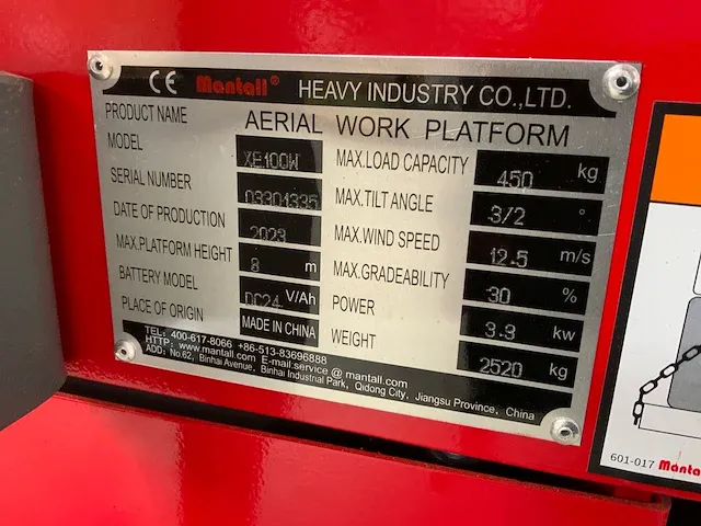 2023 mantall xe100w hoogwerker 10m - afbeelding 15 van  20