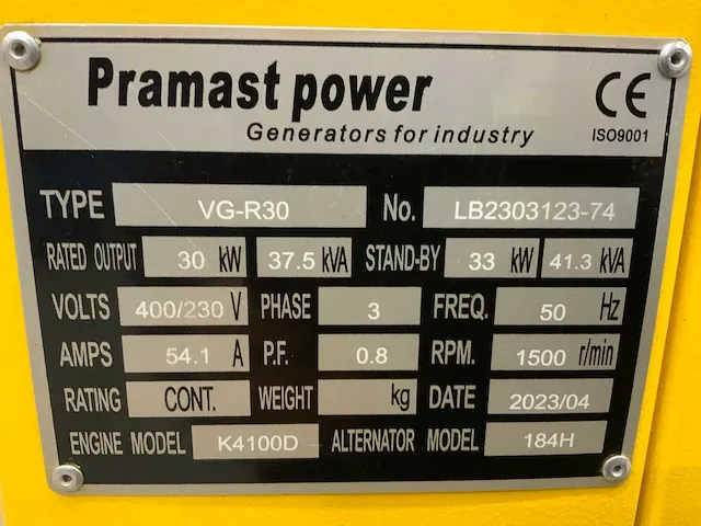 2023 pramast power vg-r39 37.5kva generator op aanhanger - afbeelding 15 van  21