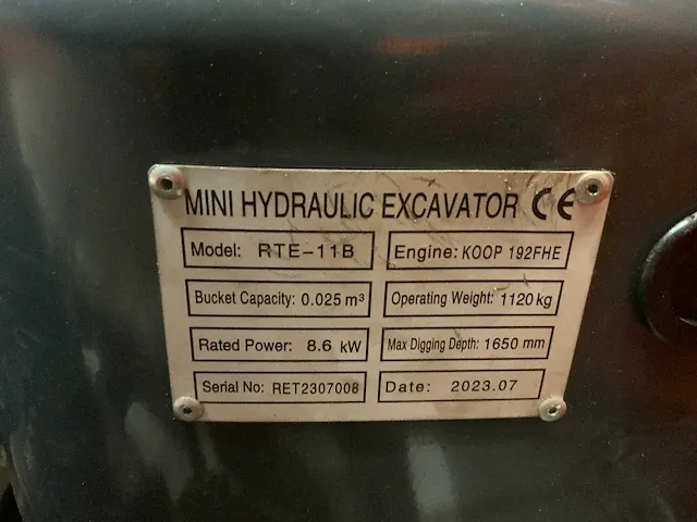 2023 rte - 11b - minigraafmachine 1100kg - afbeelding 10 van  18