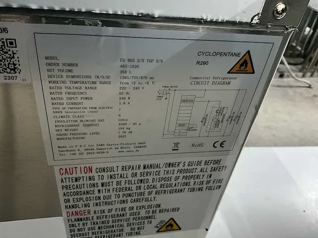 2023 saro es 903 s/s top koelwerkbank - afbeelding 8 van  8