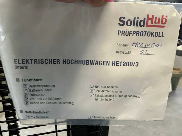 2023 solidhub he1200/3 elektrische palletwagen - afbeelding 2 van  13