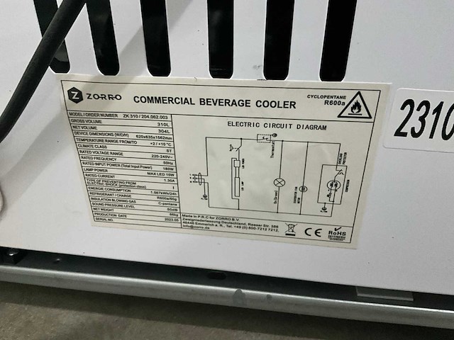 2023 zorro zk310 glasdeur koelkast - afbeelding 6 van  7
