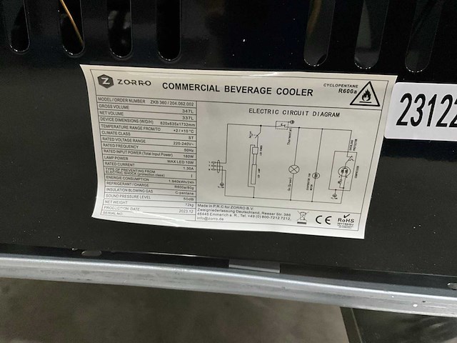 2023 zorro zkb 360 glasdeur koelkast in transporttrolly - afbeelding 3 van  11