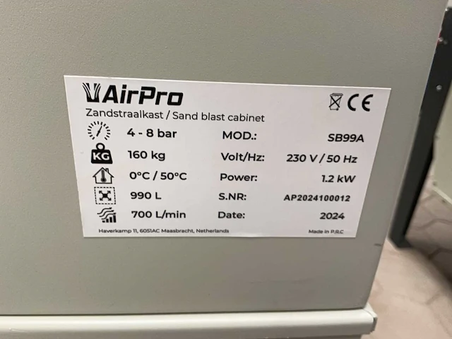 2024 airpro sb99a zandstraalkast - afbeelding 2 van  10