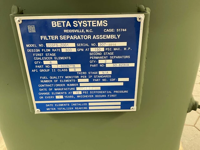 2024 beta systems 205fs-z001 liquid separator filter - afbeelding 5 van  6