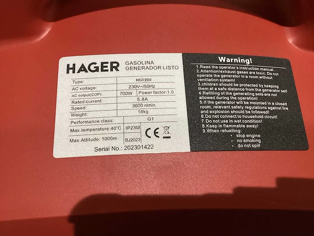 2024 hager hg 1200 noodstroomaggregaat - afbeelding 6 van  6