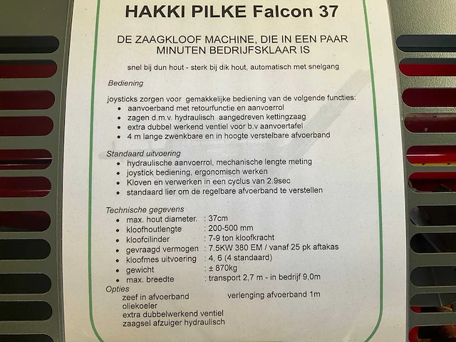 2024 hakki pilke falcon 37 zaag / kloofmachine - afbeelding 22 van  29