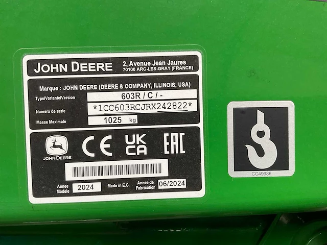2024 john deere 603r / c / voorlader + grondbak - afbeelding 4 van  9