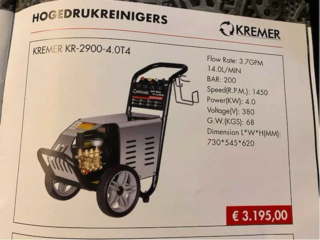 2024 kremer kr-2900-4.0t4 hogedrukreiniger - afbeelding 3 van  11
