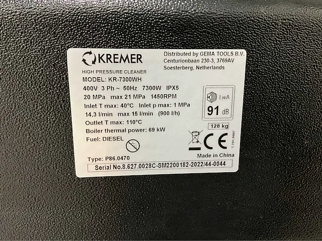 2024 kremer kr 7300 warm water diesel hogedrukreiniger - afbeelding 5 van  16