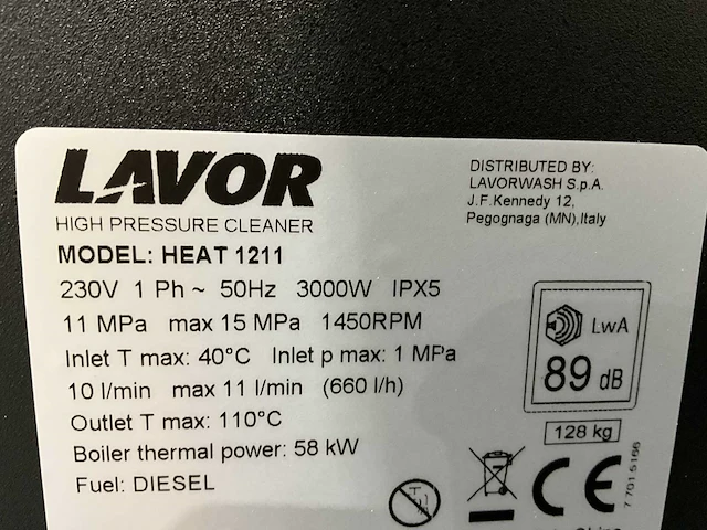 2024 lavor heat 1211 warm water diesel hogedrukreiniger 220v - afbeelding 3 van  15
