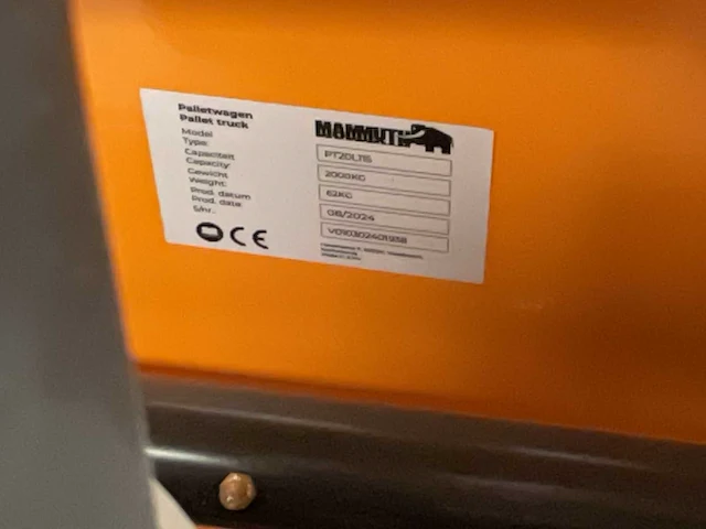 2024 mammuth pt20lt15 hand hydraulische palletwagen - afbeelding 4 van  6
