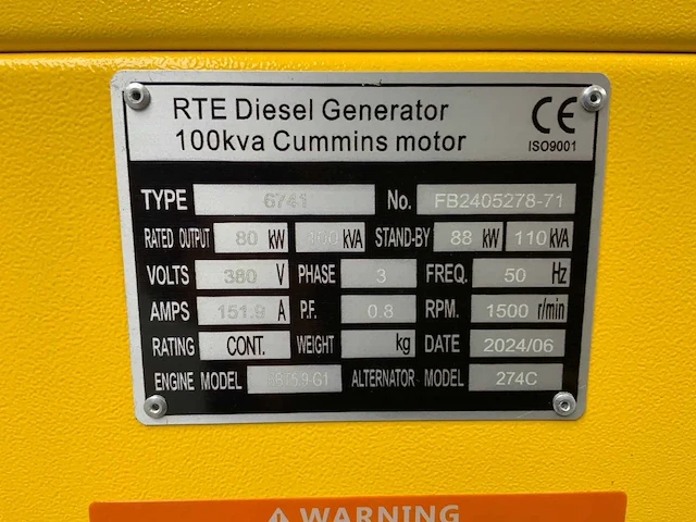 2024 rte 6741 100kva diesel noodstroomaggregaat - afbeelding 11 van  20