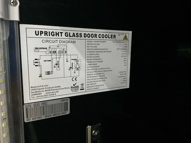 2024 saro gtk 600 pro glasdeur koelkast - afbeelding 9 van  11